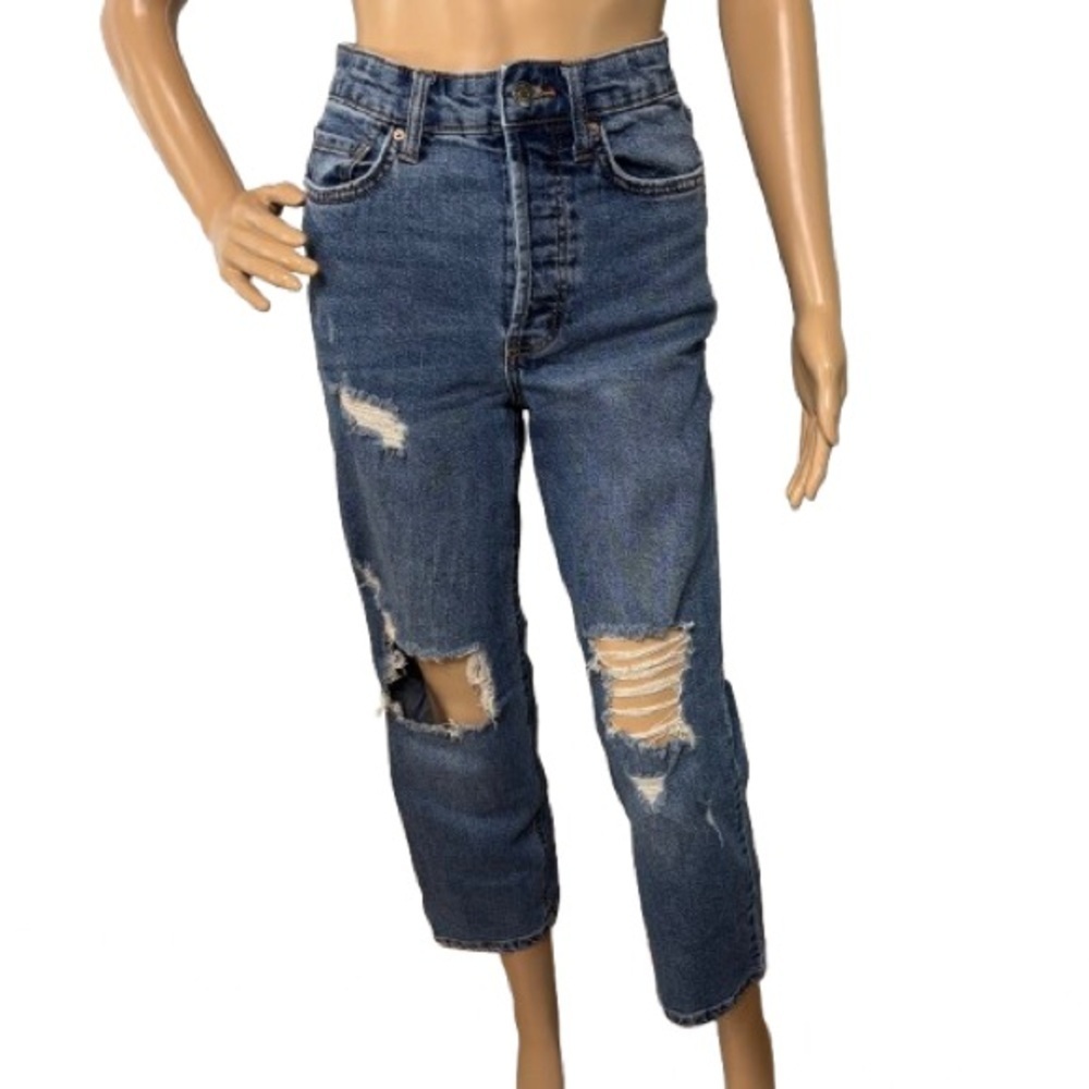 Wild Fable High Rise Straight Ripped Distressed Blue Denim Jeans Size 0